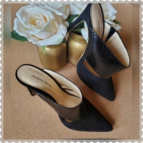 Alexandre Birman Suede & Watersnake Mules 9 - Picture 6 of 10